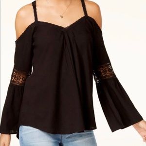 Roxy Black Crochet Sleeve Top Large